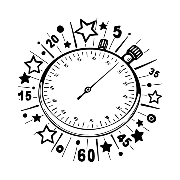 Illustrazione Vettoriale Disegnata Mano Del Cronometro Icona Dello Schizzo Del — Vettoriale Stock