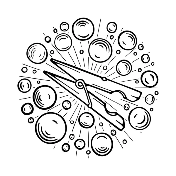 Wäscheklammer Wäscheklammer Blasen Und Strahlen Illustration Sauberkeitsvektorkonzept Grafik — Stockvektor