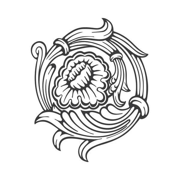 Une Fleur Ornement Floral Style Baroque Vintage Gravé Main Ornement — Image vectorielle
