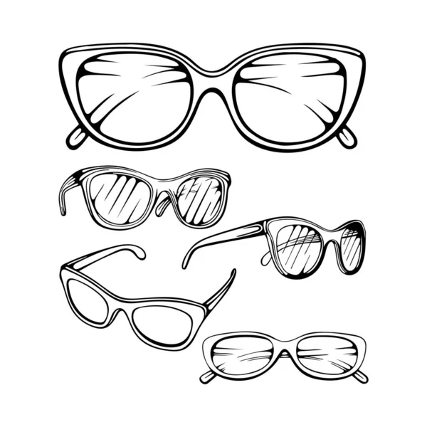 Szklanki Realistyczne Okulary Ręcznie Rysowane Wektor Ilustracji Część Zestawu — Wektor stockowy