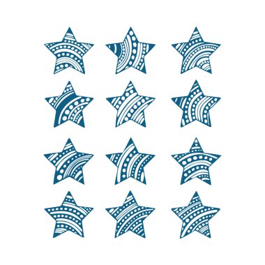 Yıldızlar. El çizimi farklı yıldızlar koleksiyonu. Doodle yıldızları vektör çizimleri ayarlandı. Kümenin bir parçası.