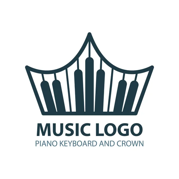 Logo Musicale Emblema Tastiera Pianoforte Corona Con Piano Tastiera Vettoriale — Vettoriale Stock