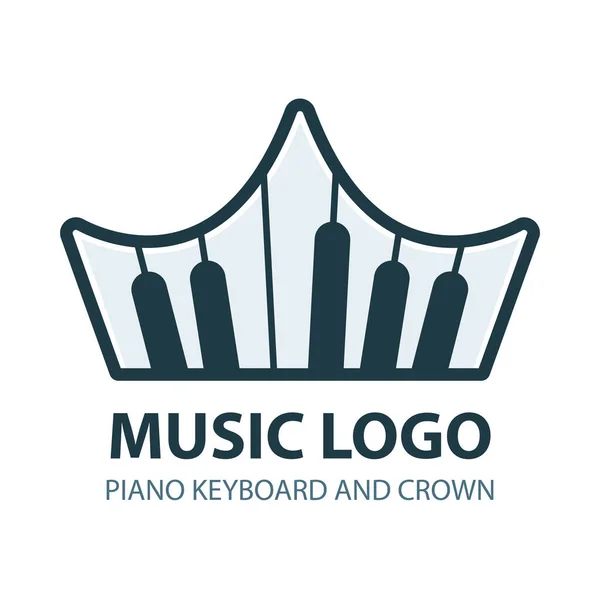 Logo Musicale Emblema Tastiera Pianoforte Corona Con Piano Tastiera Vettoriale — Vettoriale Stock