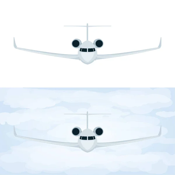 Airplane Business Jet Front Top View Vector Illustrations Set Passenger — Stock Vector