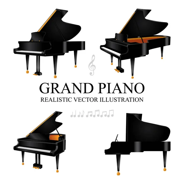 Nagy Zongora Nagy Zongora Reális Vektor Illusztrációk Set Grand Zongorák — Stock Vector