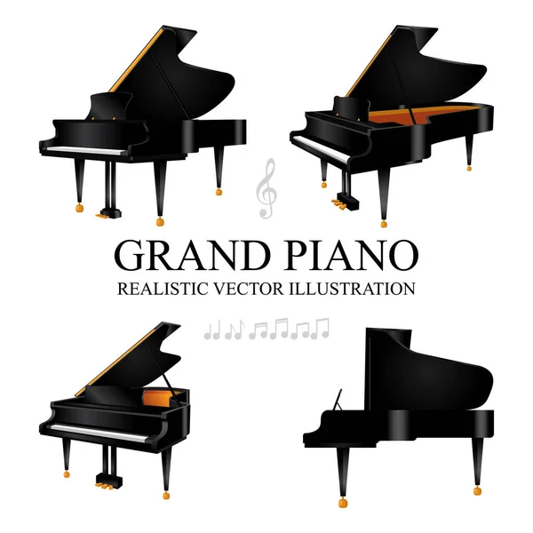 Grand Piano Grand Piano Realistic Vector Illustrations Set Grand Pianos — Stock Vector