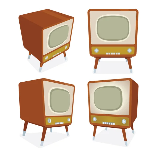 Old Retro Vintage Style Televisions Collection Flat Cartoon Style Illustrations — Stock Vector