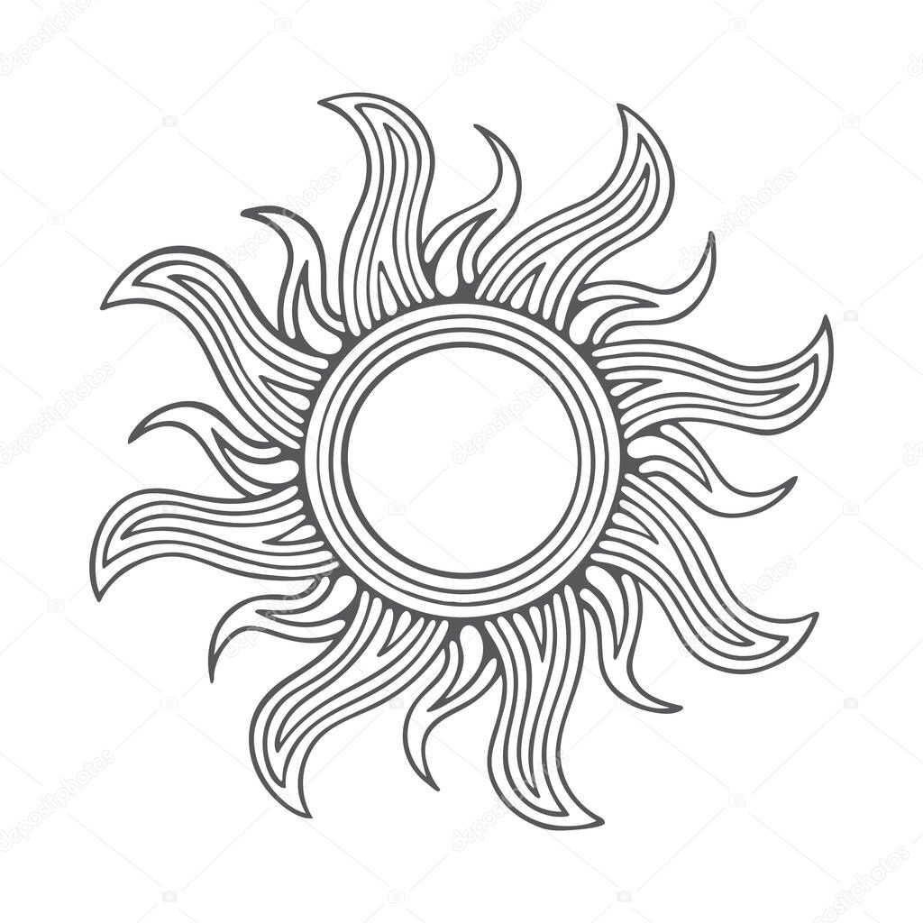 Sun. Hand drawn vintage style sun vector illustration.
