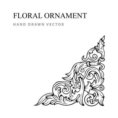 Çiçek süsü. El yapımı klasik çiçek süsü. İşlenmiş stil süs çizimi. Kümenin bir parçası.
