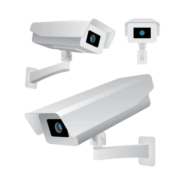 Cctv Camera Cctv Camera Vector Illustraties Ingesteld Beveiligingscamera Verschillende Weergaven — Stockvector