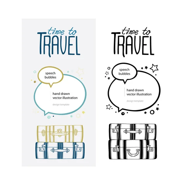Cestování Speech Bubliny Cestovní Tašky Cestovní Koncept Ručně Kreslené Vektorové — Stockový vektor