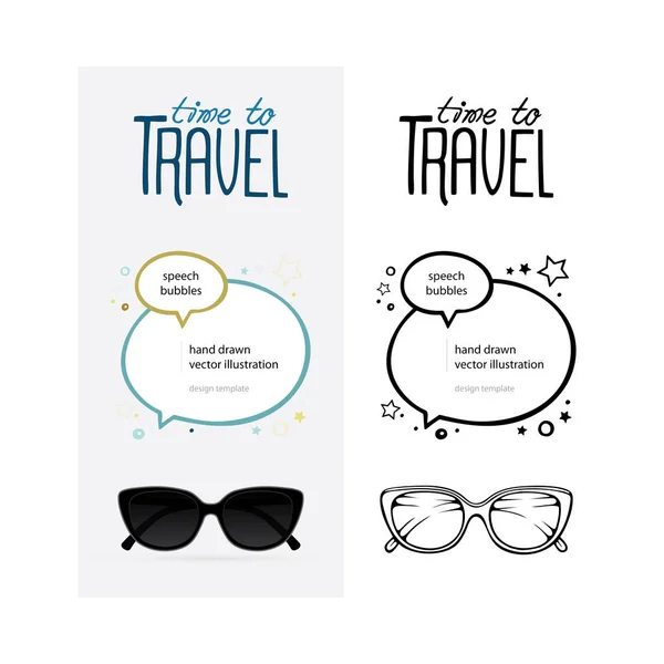 Podróż Pęcherzyki Mowy Sunglasses Travel Koncepcji Ręcznie Rysowane Wektor Ilustracji — Wektor stockowy