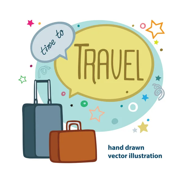 Reisen Sprechblasen Und Reisetaschen Reisekonzept Handgezeichnete Vektorillustration Reiseskizze Doodle Zeichnung — Stockvektor