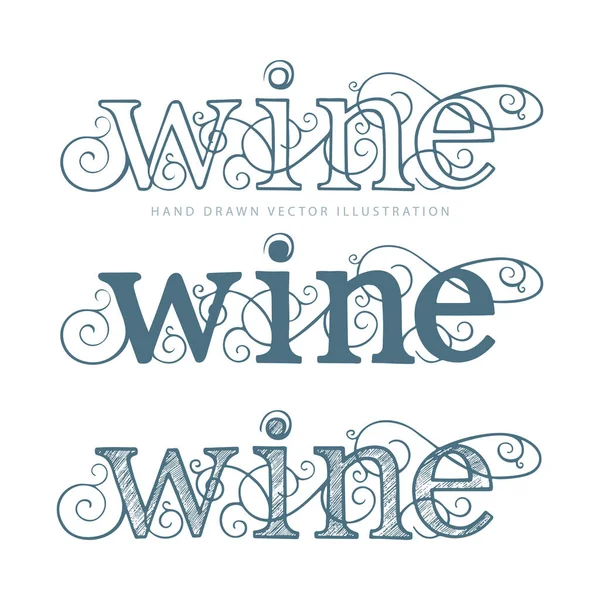 用小写字母书写的手写文字葡萄酒 葡萄酒与葡萄藤有不同的风格 葡萄酒主题手绘矢量设计元素集 — 图库矢量图片