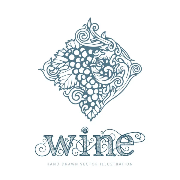 Winogrono Winorośl Wina Napisem Wektorowym Ręcznie Rysowane Winogrona Ozdoba Winorośli — Wektor stockowy