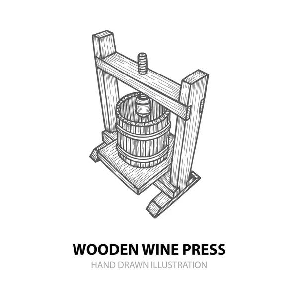 Vinný Lis Ručně Kreslené Dřevěné Víno Vektorové Ilustrace Sada Náčrtků — Stockový vektor