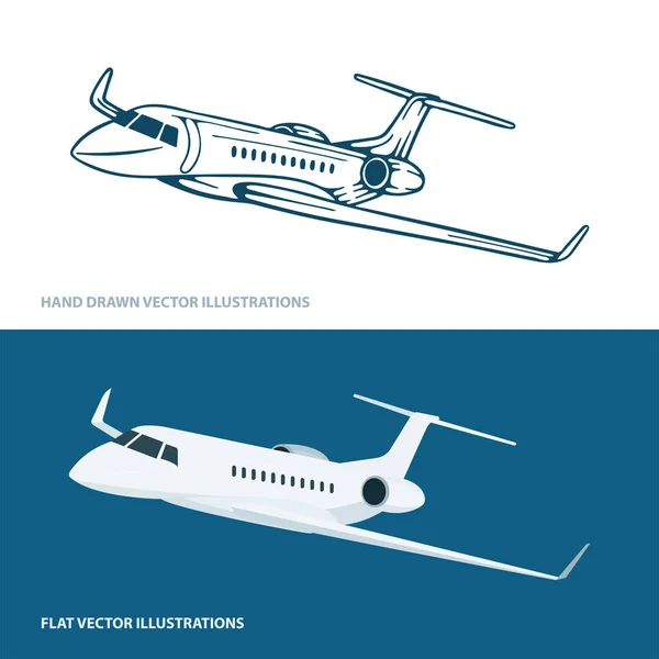 Avião Aviões Desenhados Mão Conjunto Ilustrações Vetoriais — Vetor de Stock