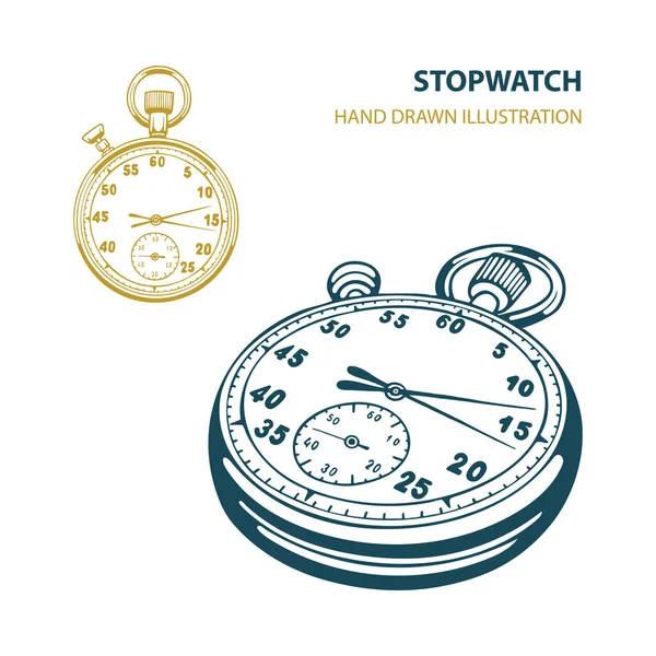 Χρονόμετρο Χέρι Stopwatch Που Διανυσματική Απεικόνιση Απομονώνονται Λευκό Φόντο Σχεδιάγραμμα — Διανυσματικό Αρχείο