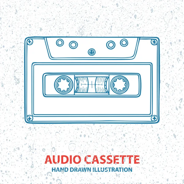 オーディオテープカセット 手描きのヴィンテージカセットイラスト テープカセットスケッチ図 レトロ音楽のコンセプト — ストックベクタ