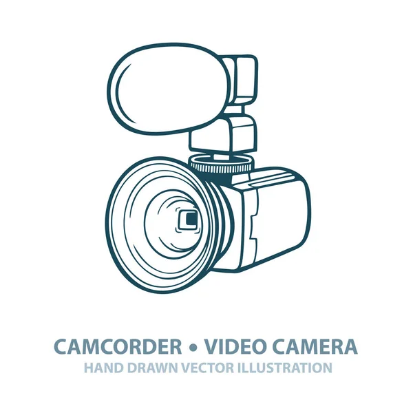 Een Camcorder Handgetekende Videocamera Illustratie Digitale Camera Met Externe Microfoon — Stockvector