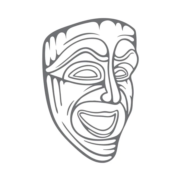 Máscara Teatral Máscara Comedia Ilustración Dibujada Mano Dibujo Máscara Feliz — Vector de stock