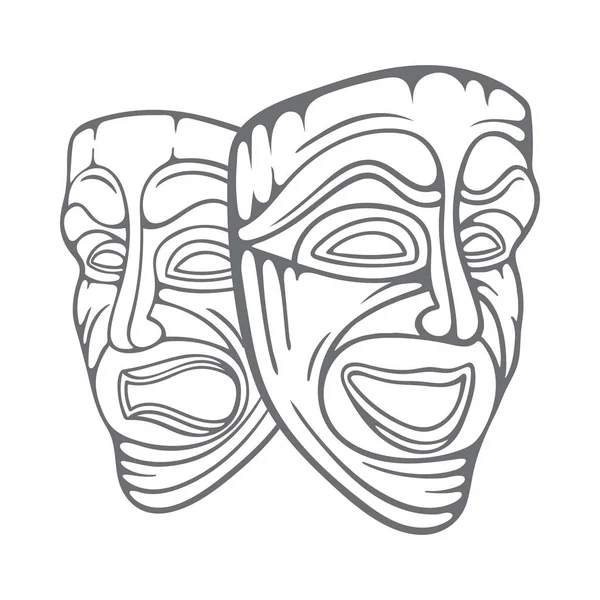 Máscaras Teatrales Comedia Máscaras Tragedia Ilustración Vectorial Dibujado Mano Dibujo — Archivo Imágenes Vectoriales