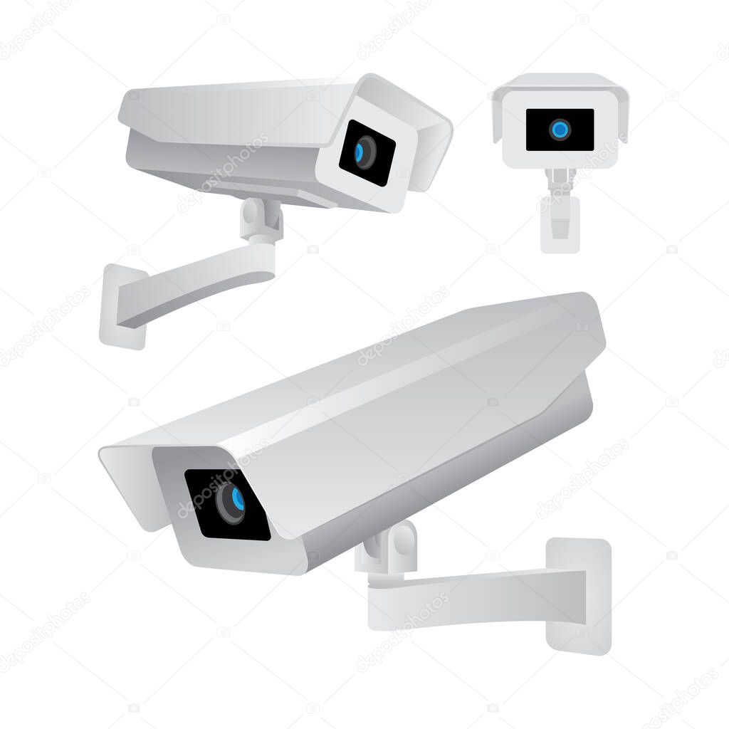 Cctv Camera. Cctv camera vector illustrations set. Security camera in different views. Surveillance system. Video control icons set. Part of set.