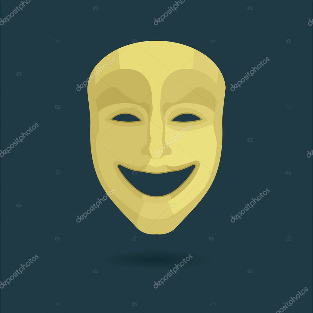 Theatrical mask. Comedy mask illustration. Part of set.