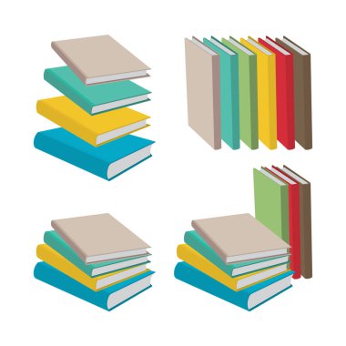 Kitap. Renkli kapak vektör illüstrasyonları koleksiyonu olan düz stil çizim kitapları. Uçan kitaplar. Bilgi, öğrenme ve eğitim konsepti tasarımı. Kümenin bir parçası.