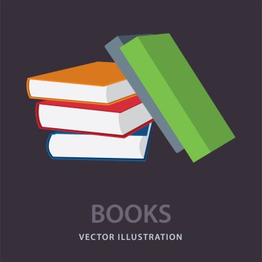 Kitap. Düz stil, renkli kapaklı izometrik çizim kitapları vektör illüstrasyonları koleksiyonu. Kümenin bir parçası.