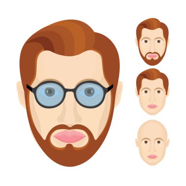 Erkek karakter portreleri seti. Erkek kullanıcı profili işareti. İnsan avatar sembolleri koleksiyonu. Farklı saç stilleri, gözlüğü ve sakalı olan genç bir adam. Kümenin bir parçası.