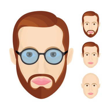 Erkek karakter portreleri seti. Erkek kullanıcı profili işareti. İnsan avatar sembolleri koleksiyonu. Farklı saç stilleri, gözlüğü ve sakalı olan genç bir adam. Kümenin bir parçası.