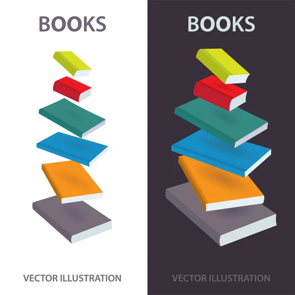 Livros Voadores Estilo Plano Livros Desenho Isométricos Coleção Ilustrações Vetoriais — Vetor de Stock