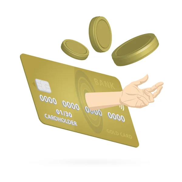 Människans Hand Kreditkort Och Flygande Mynt Kredit Linje Koncept Begreppet — Stock vektor