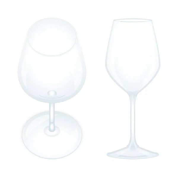 Wijnglas Realistische Wijnglazen Boven Zijaanzichten Vector Illustraties Set Lege Wijnglazen — Stockvector