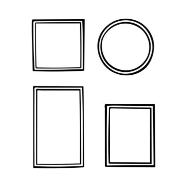 Damga. Farklı şekil etiketleri ve rozetler ayarlandı. El çizimi çerçeveler ve sınırlar.