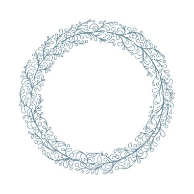 Çiçek çelengi. El çizimi defne çelengi vektör çizimi. Düğün ve tatil için yaprakları olan botanik çiçeği çelengi. Kümenin bir parçası.