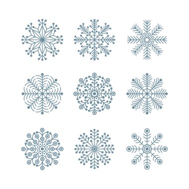 Kar taneleri. El çizimi kar taneleri vektör çizimleri ayarlandı. Snowflakes çizim koleksiyonu. Kümenin bir parçası. 