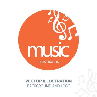 Müzik logosu. Müzik temalı yuvarlak amblem, notalar ve notalar. Kümenin bir parçası.