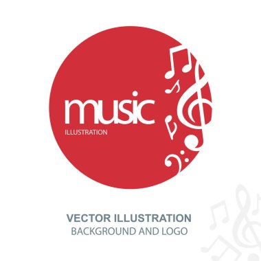 Müzik logosu. Müzik temalı yuvarlak amblem, notalar ve notalar. Kümenin bir parçası.