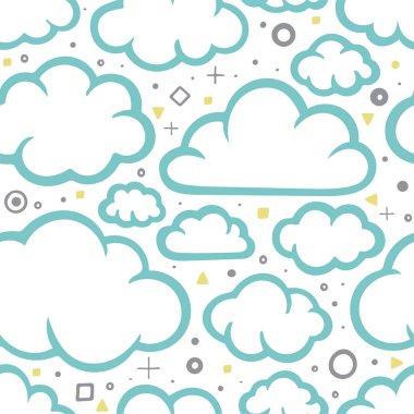 Bulutlar pürüzsüz desen. El çizimi bulutlar sonsuz arka plan. Bulutlar çizim dokusu çizer. Çizgi film tarzı karalama bulutları deseni. 