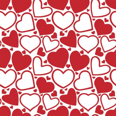 Kalpleri pürüzsüz. Elle çizilmiş kalpler sonsuz doku. Farklı şekilli kalpler çizim arkaplanı. El çizimi alfabe. 