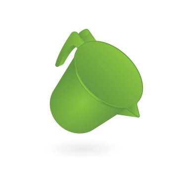 Plastik kase. Küçük yeşil plastik kova vektör çizimi. Su kabı beyaz arka planda izole edilmiş. El yıkama malzemeleri konsepti. Kümenin bir parçası. 