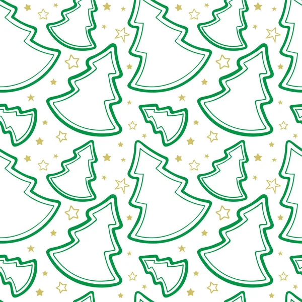 Árboles Navidad Verdes Estrellas Doradas Patrón Sin Costuras Árboles Navidad — Vector de stock