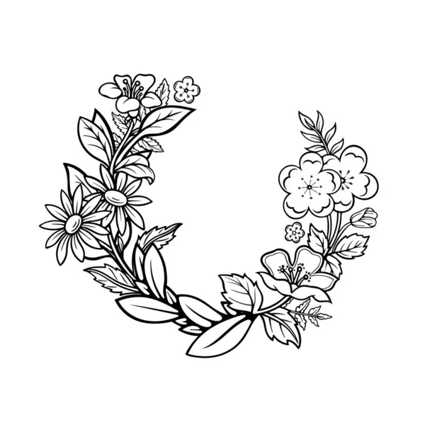 Corona Flores Diferentes Flores Dibujadas Mano Plantas Corona Vector Ilustración — Archivo Imágenes Vectoriales