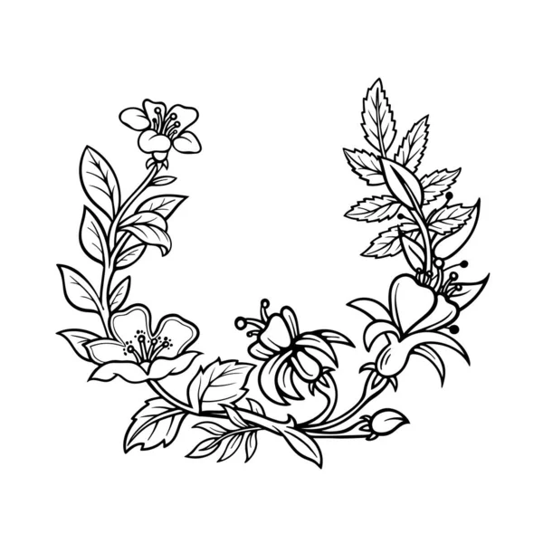 Corona Flores Diferentes Flores Dibujadas Mano Plantas Corona Vector Ilustración — Vector de stock