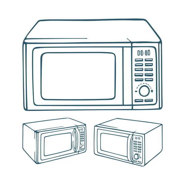 Microwave Oven Hand Drawn Microwave Oven Illustrations Isolated White Background — Stock Vector