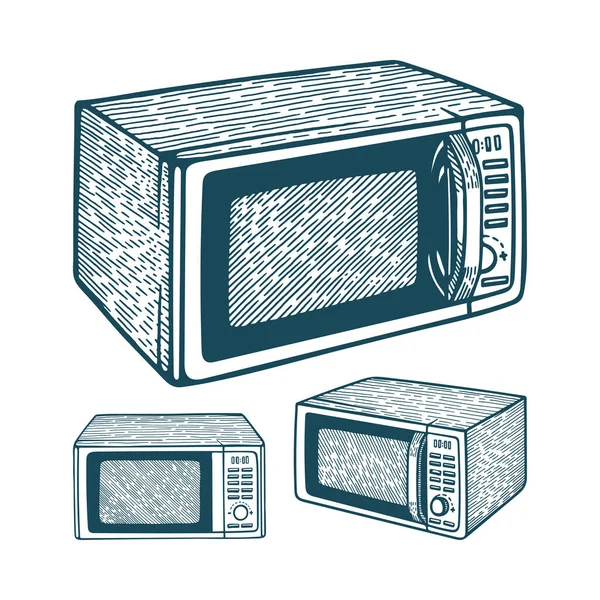 Horno Microondas Ilustraciones Horno Microondas Dibujadas Mano Aisladas Sobre Fondo — Vector de stock