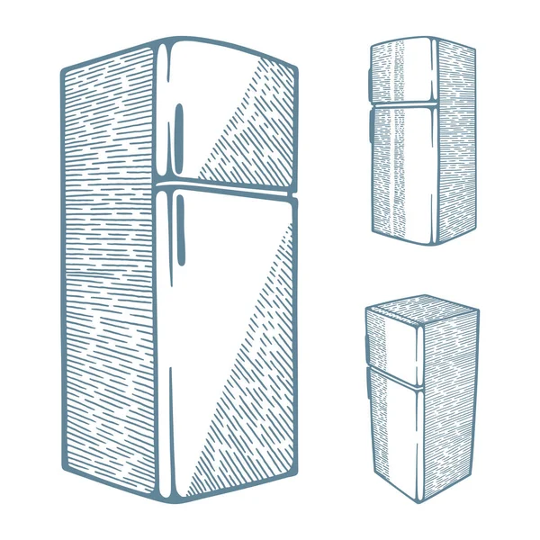 Refrigerator Sketch Drawing Double Door Refrigerators Collection Hand Drawn Top — Stock Vector