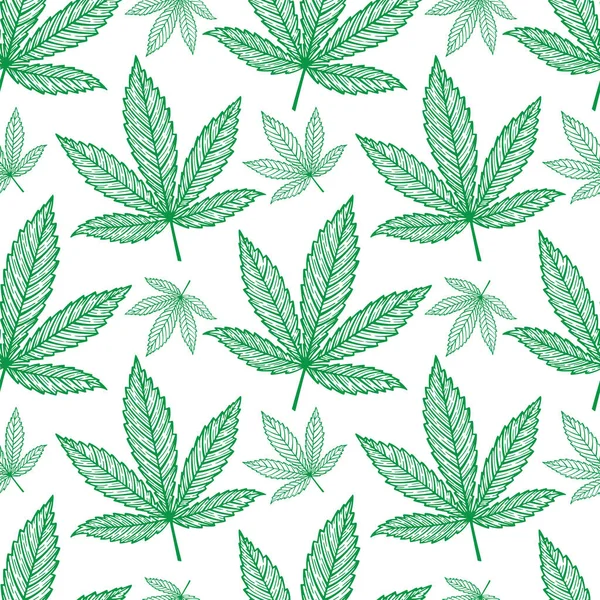 Handgezeichnetes Cannabis Hinterlässt Einen Nahtlosen Hintergrund Hanf Hinterlässt Endlose Muster — Stockvektor